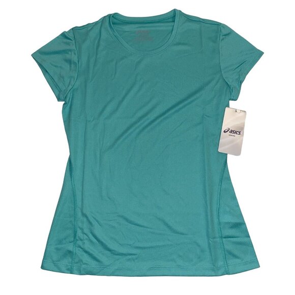 Asics Womens Small Core Running Round‎ Neck Athletic T-Shirt Green NWT WR1631-80 - Picture 1 of 9
